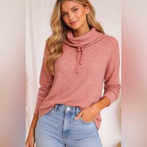 Saturday Sunday Anthropologie Pink Waffle Knit Pullover Sweater Slouchy Medium